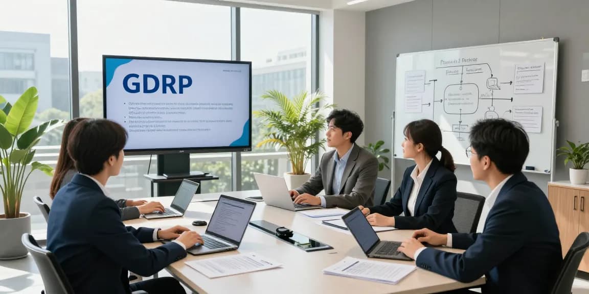 Strategic meeting on Datenschutz Dienstleistung with data privacy experts in a modern office.