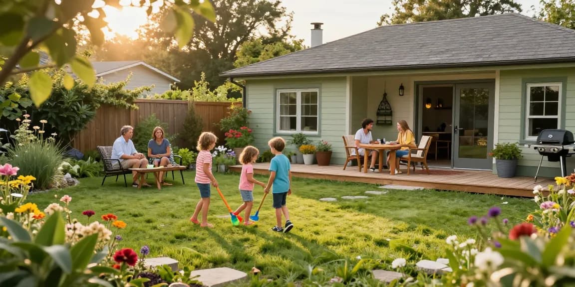 Familie genießt Zeit im Gartenhaus, das Gartenhaus kaufen einfacher macht.