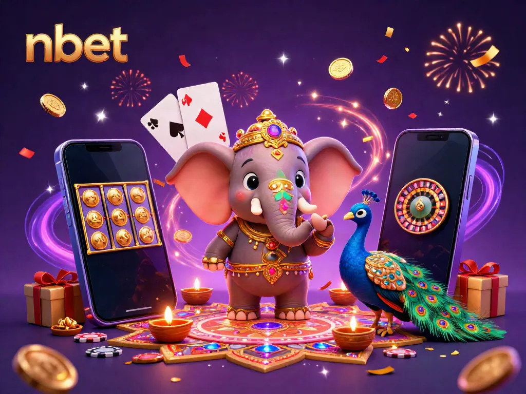 Engage in exciting gameplay with nbet as a colorful elephant celebrates with vibrant casino elements.