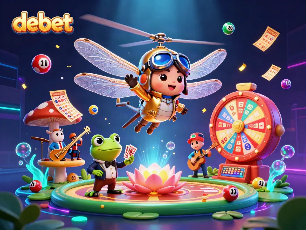 Engage in thrilling gaming at debet with a lively dragonfly pilot, frog croupier, and jazz musicians.