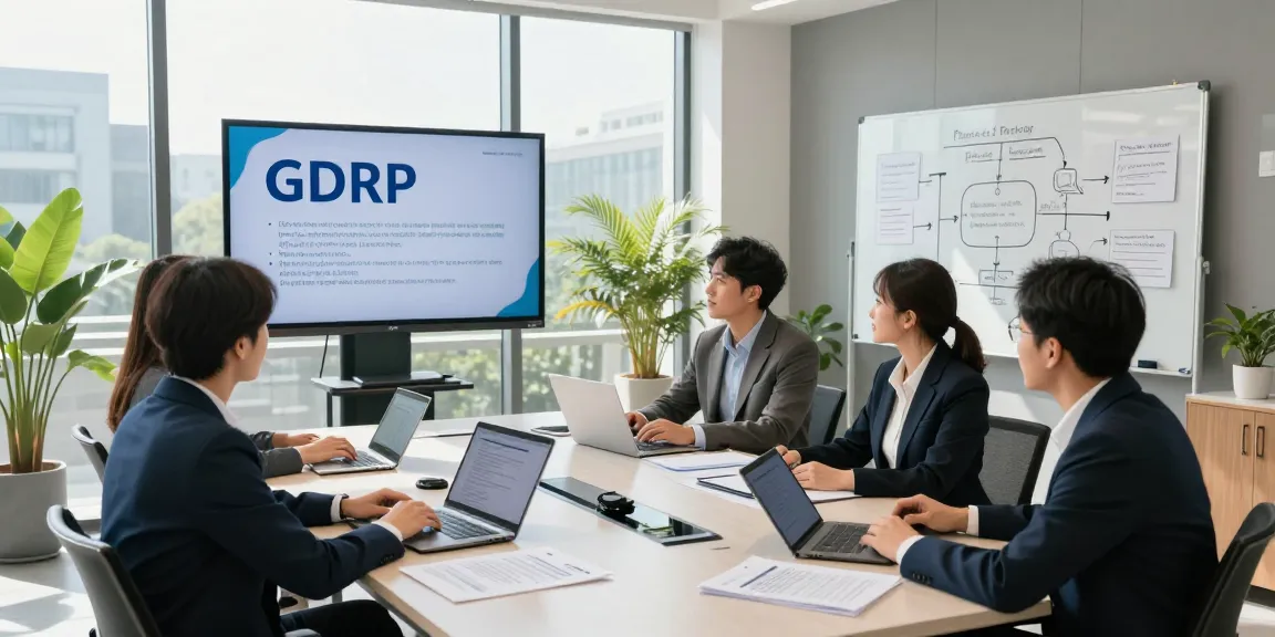 Strategic meeting on Datenschutz Dienstleistung with data privacy experts in a modern office.