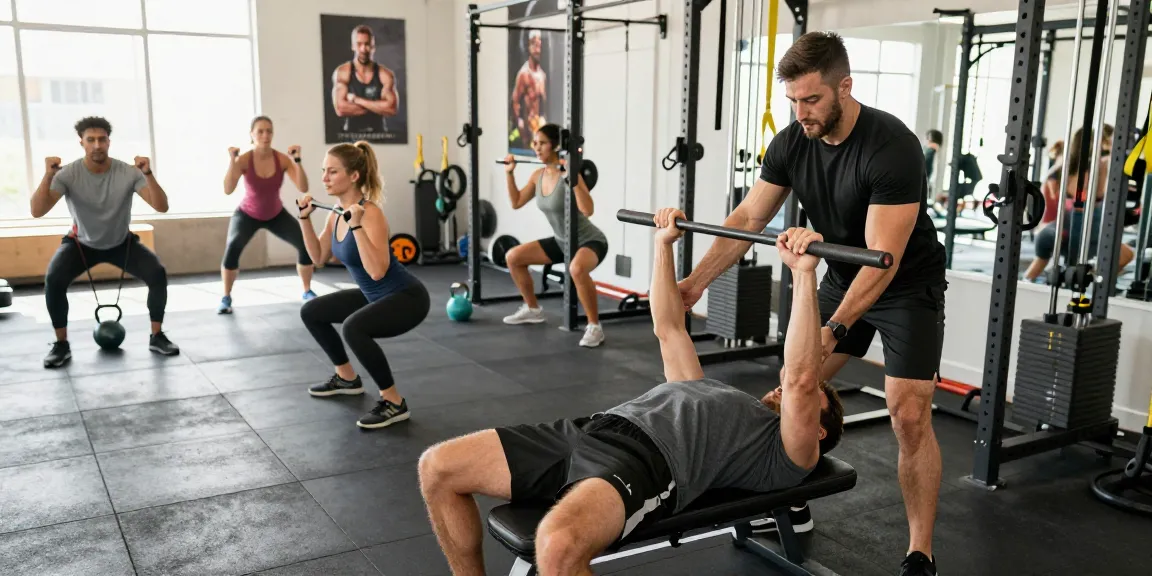 Medi Pharma Steroid Shop: Krafttraining mit einer Gruppe motivierter Sportler in einem modernen Fitnessstudio.