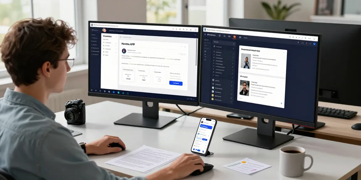 Modern workspace showcasing the Honista APK on dual monitors, highlighting app features and customization.
