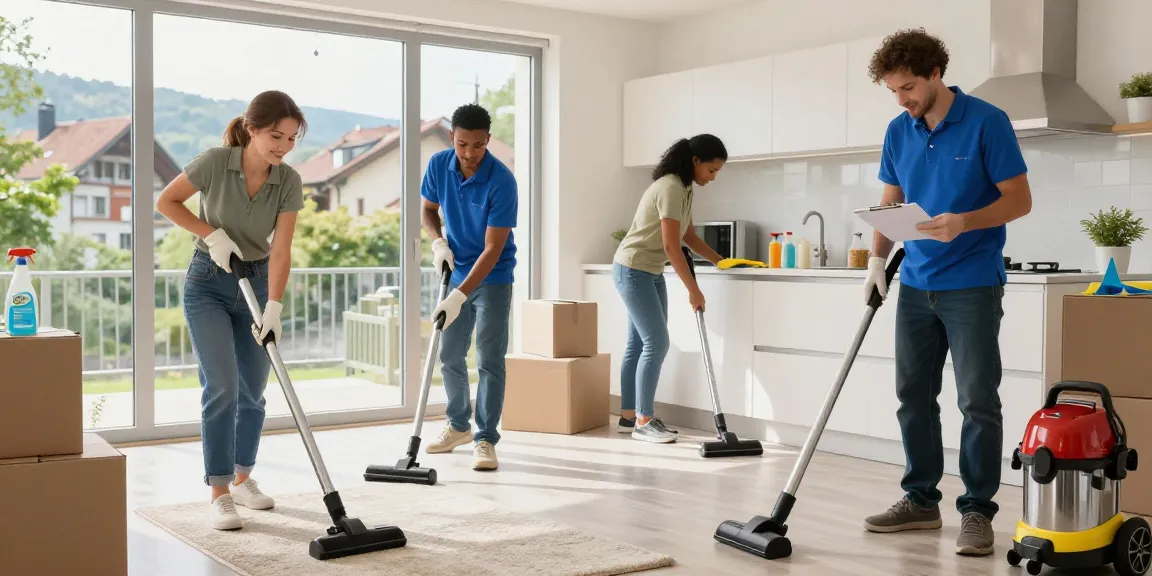 Efficient umzugsreinigung bern scene with professional cleaners preparing a residential space during a move.