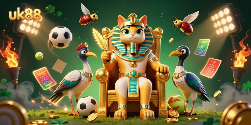 Experience thrilling wins with uk88 in this vibrant 3D casino illustration featuring dynamic game elements.