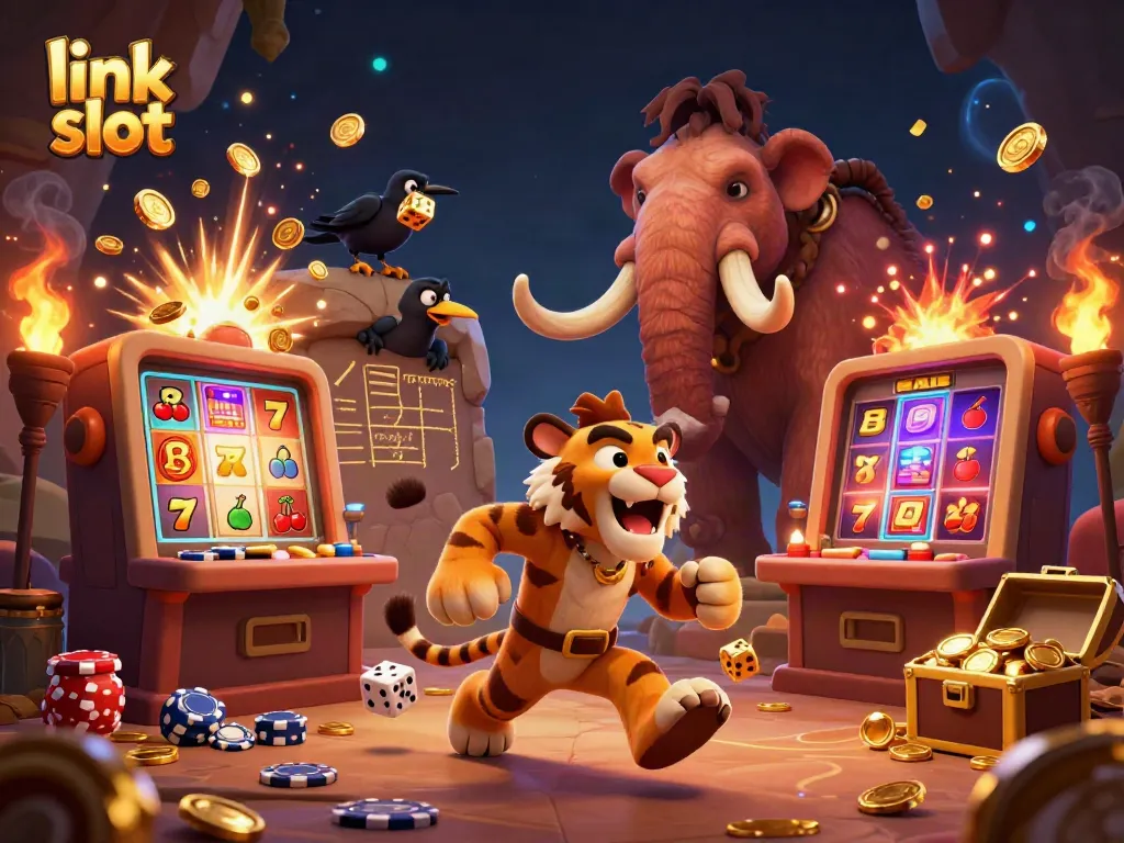 Experience thrill at link slot with engaging characters and dynamic casino elements bursting with energy.