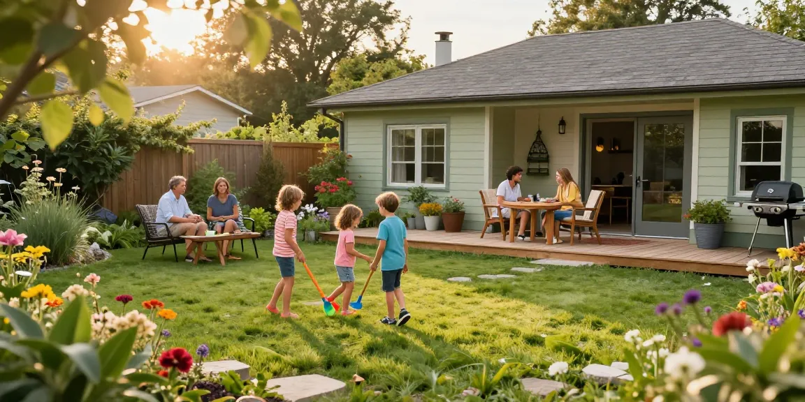 Familie genießt Zeit im Gartenhaus, das Gartenhaus kaufen einfacher macht.