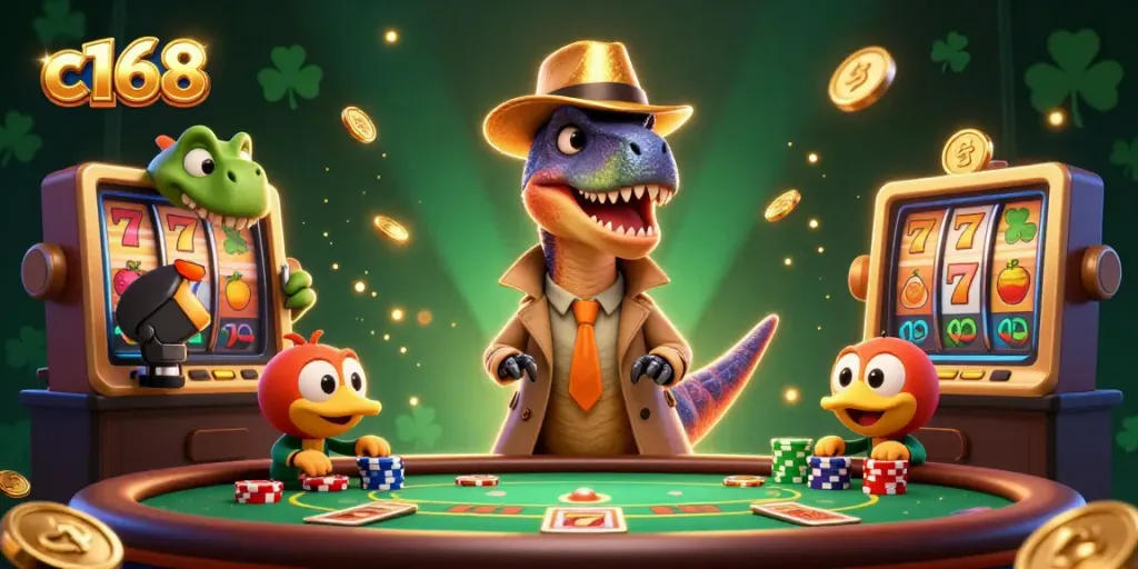 Engage with c168's thrilling blackjack scene featuring a colorful velociraptor card counter.