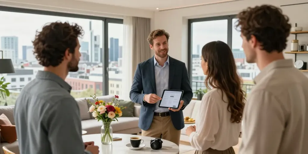 Bester Immobilienmakler Frankfurt präsentiert modernes Apartment mit Panoramablick und ausgezeichnetem Kundenservice.