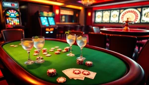 Exciting casino atmosphere showcasing MM88.COM's poker table and slot machine action.