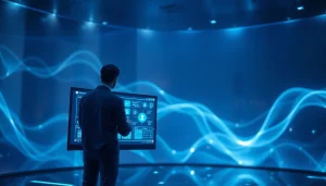 Futuristic AI interaction space showcasing engaging technology for adults ai 18+