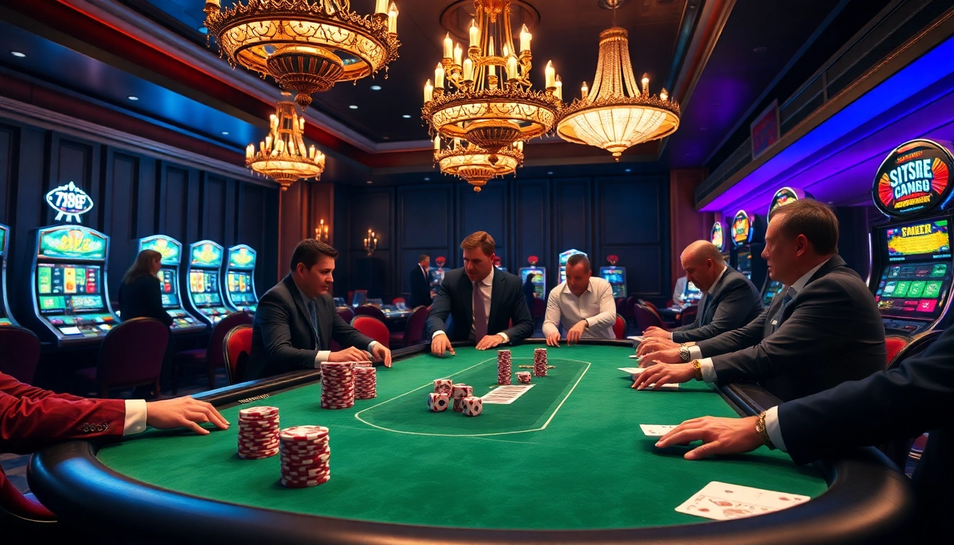 Players enjoying an exciting poker game at an upscale casino environment, showcasing the thrill of 789f.