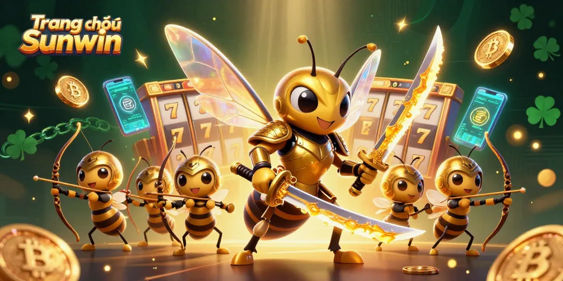 Engage with Trang chủ Sunwin's jackpot fun, featuring a dynamic golden hornet and blockchain elements.