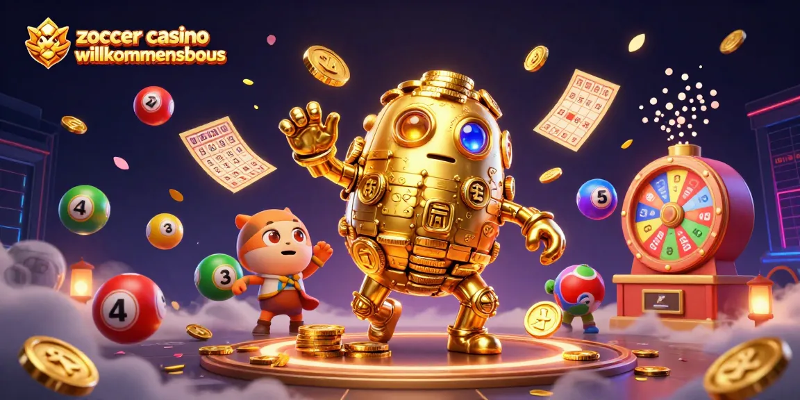 Erleben Sie den zoccer Casino Willkommensbonus mit bunten Spielautomaten und Goldmünzen für ein aufregendes Spielerlebnis.